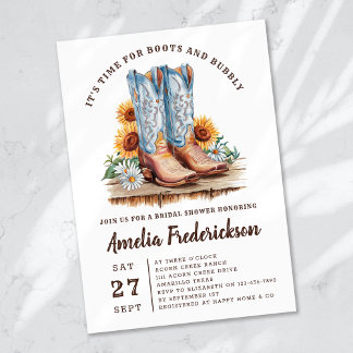 Invitación Boots de gallina rústica y ducha espumosa de novia