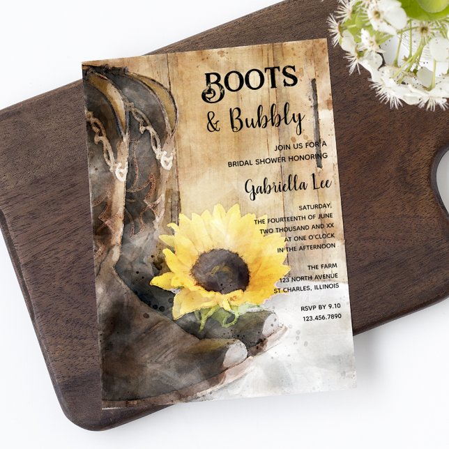 Invitación Boots de girasol campestre y ducha de novia burbuj (Subido por el creador)