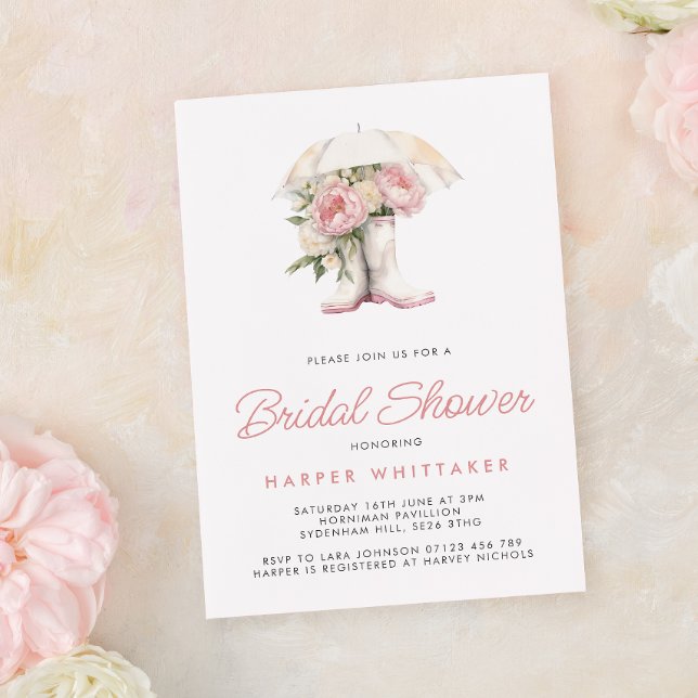 Invitación Boots de lluvia blanca y ducha de novias de peones (Subido por el creador)