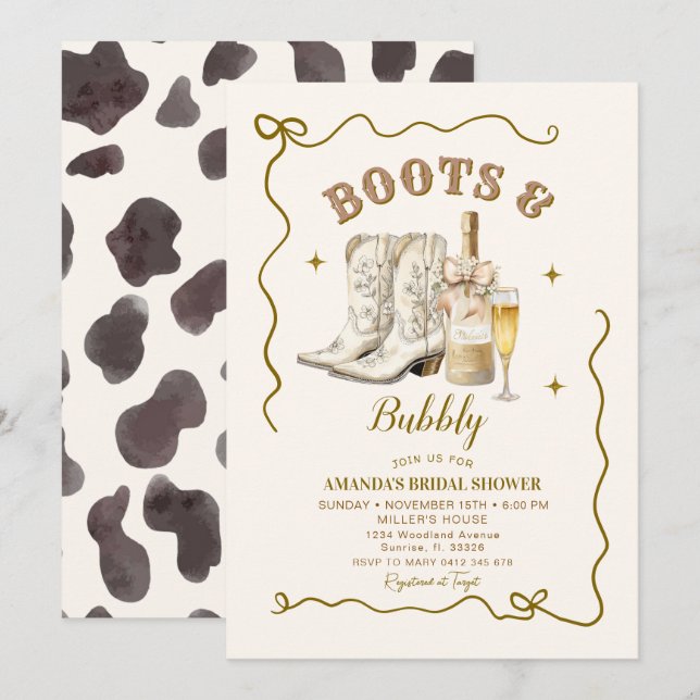 Invitación Boots de marfil en México y ducha de novia burbuje (Anverso / Reverso)