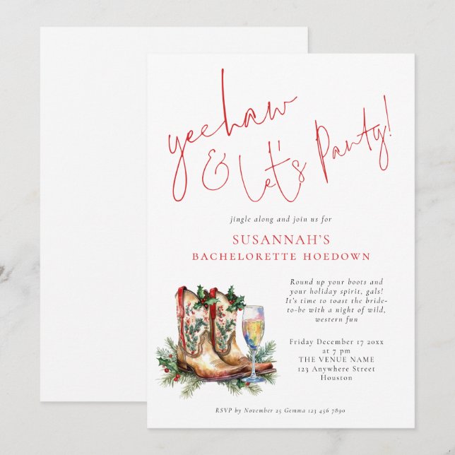 Invitación Boots de niña a Navidades burbujeantes Bachelorett (Anverso / Reverso)