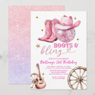 Invitación Boots de oro rosado y cumpleaños 21