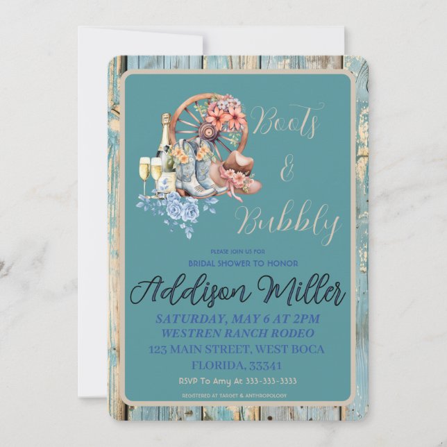 Invitación Boots de vacas occidentales y ducha de novias burb (Anverso)