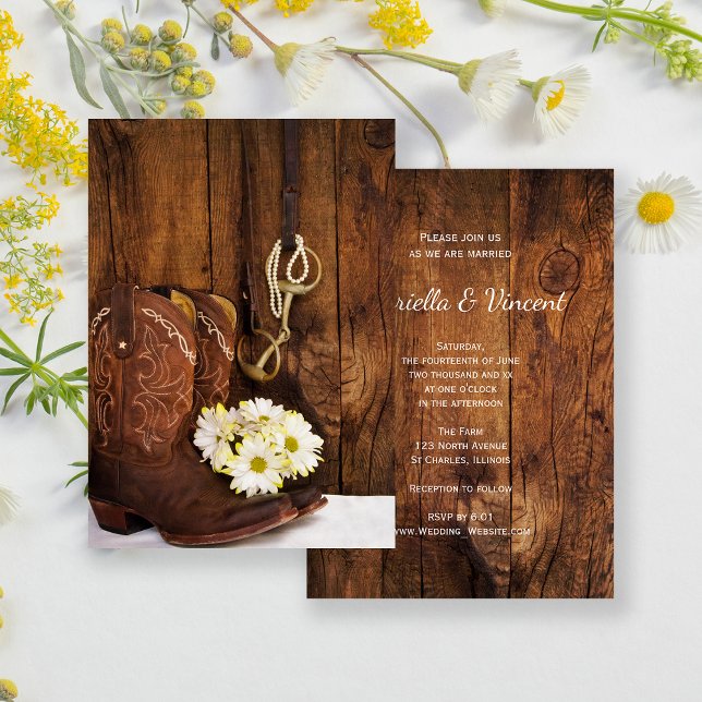 Invitación Boots de vaquero, Daisies, caballo, Boda occidenta (Subido por el creador)