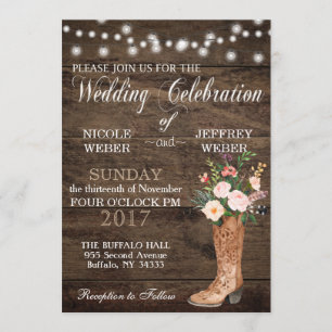 Invitación Boots de vaquero rústico Boda Wood Cowboy