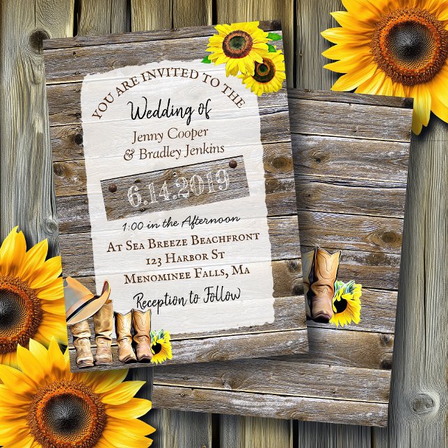 Invitación Boots de vaquero rústico y Boda de girasoles (Subido por el creador)