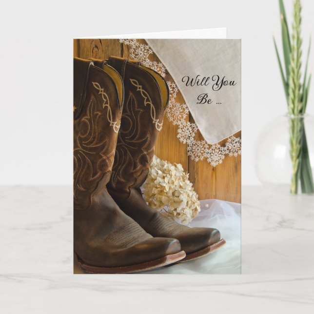 Invitación Boots de vaquero y encaje serás mi dama de honor (Anverso)