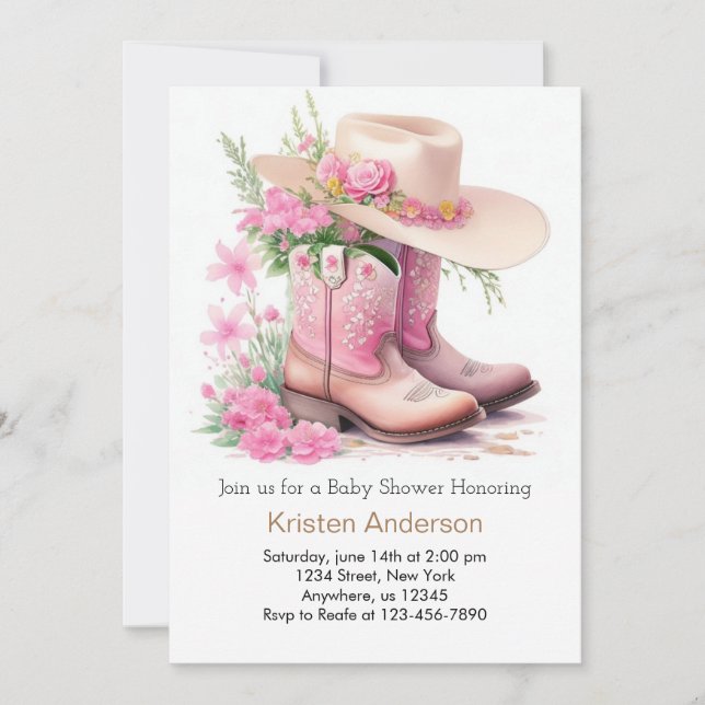 Invitación Boots de vaquero y Gorra de vaca Baby Shower (Anverso)