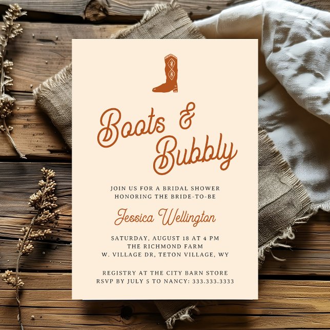 Invitación Boots de vaqueros occidentales retro y ducha de no (Subido por el creador)