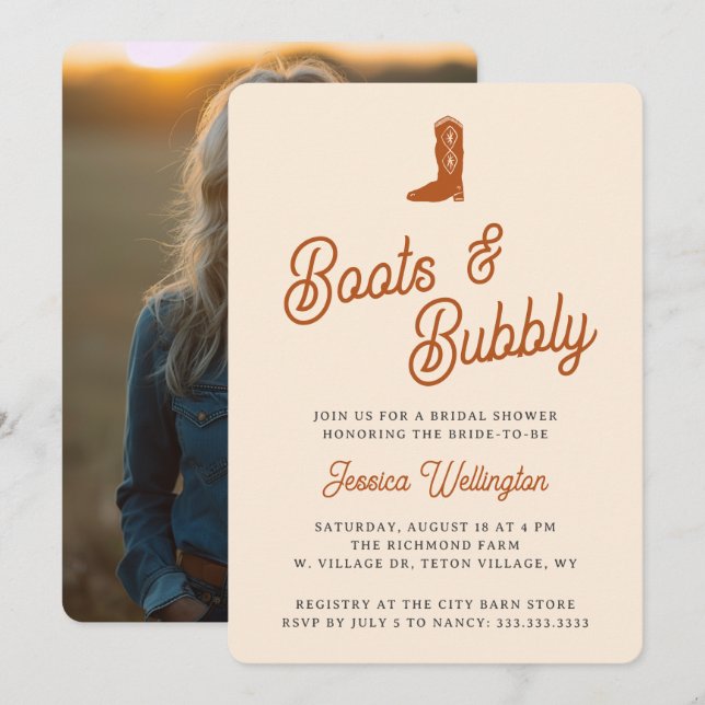 Invitación Boots de vaqueros occidentales retro y ducha de no (Anverso / Reverso)