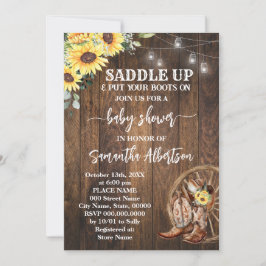 Invitación Boots en el campo de Baby Shower de los girasoles