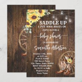 Invitación Boots en el campo de Baby Shower de los girasoles