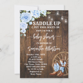 Invitación Boots en el país de Baby Shower azul occidental