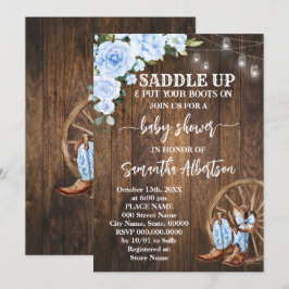 Invitación Boots en el país de Baby Shower azul occidental