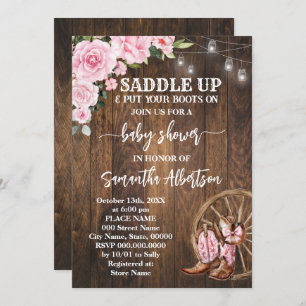 Invitación Boots en el país de Baby Shower rosa occidental