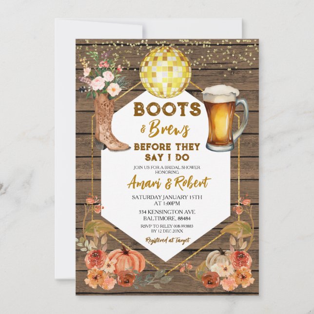 Invitación Boots en otoño e inauguración ducha de novias de c (Anverso)