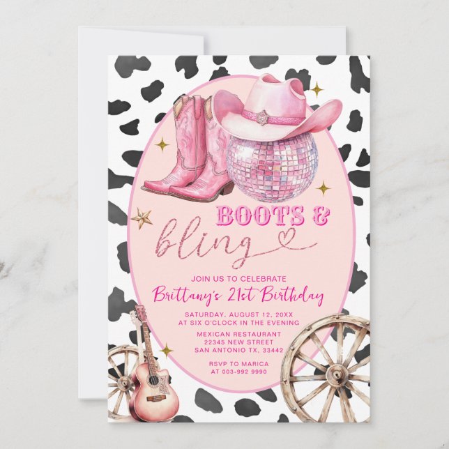 Invitación Boots espaciales y Bling Cowgirl 30 años (Anverso)
