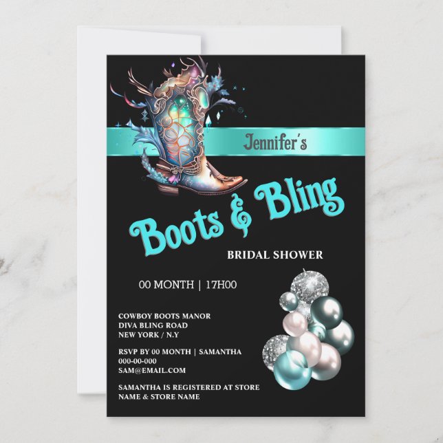 Invitación Boots Fantasía fantasía vaquera botas purpurinas g (Anverso)