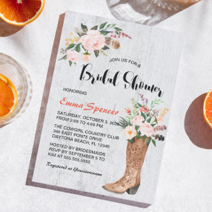 Invitación Boots florales de Boho Rústico Bohgirl Ducha de no