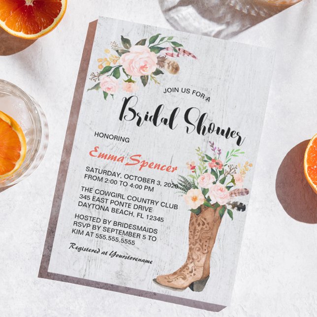 Invitación Boots florales de Boho Rústico Bohgirl Ducha de no (Subido por el creador)