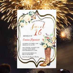 Invitación Boots florales de Boho rústico Sweet 16 B'day