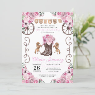 Invitación Boots florales de Charra Occidental Rosa Quinceañe