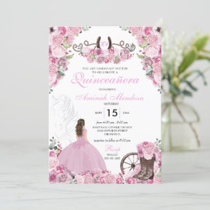 Invitación Boots florales de Charra Occidental Rosa Quinceañe