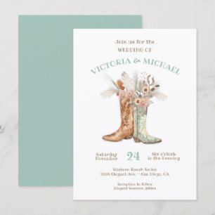 Invitación Boots florales de Novia y Groom Boots Boda occiden