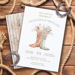 Invitación Boots florales de Novia y Groom Boots Boda occiden
