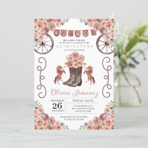 Invitación Boots florales Rosa Charra Quinceañera