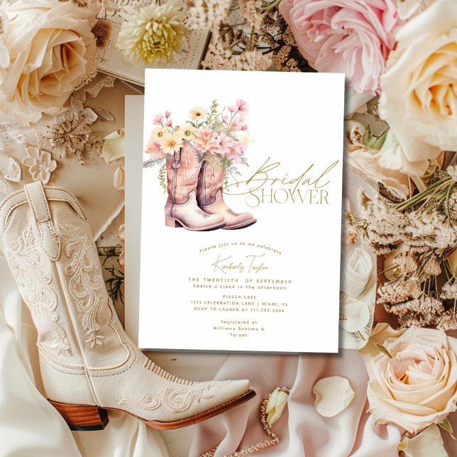 Invitación Boots Flores Florales Flores Floral Novia Floral D (Boots Floral Flowers Floral Cowgirl Bridal Shower Invitation)