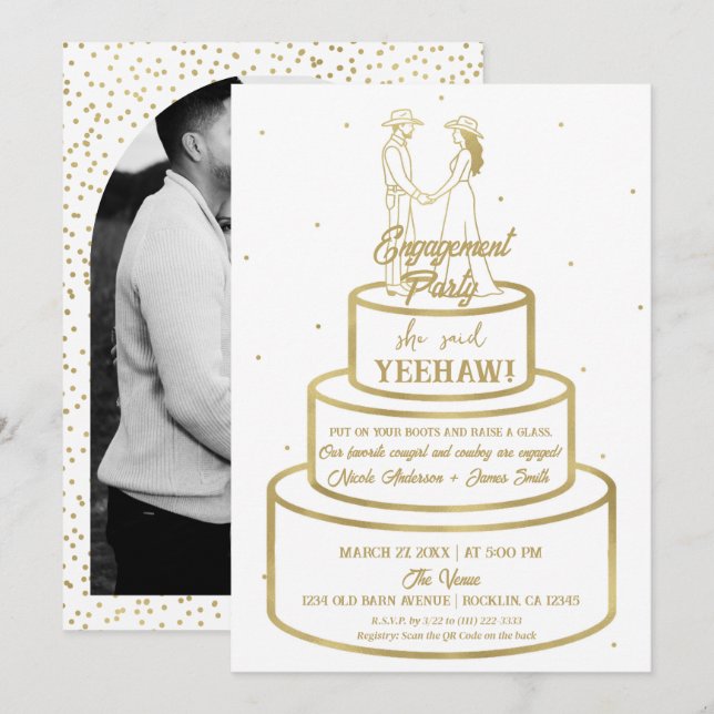 Invitación Boots Love & ButterCrema Cake Western Engagement (Anverso / Reverso)
