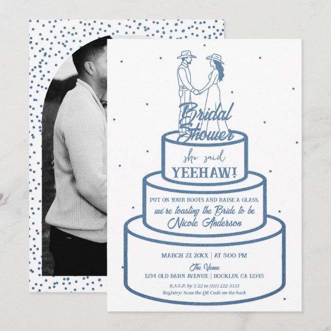 Invitación Boots Love & ButterCrema Denim Western Bridal (Anverso / Reverso)