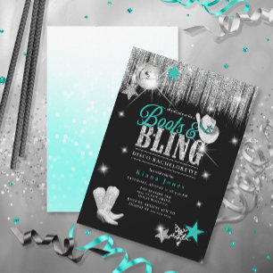 Invitación Boots 'n Bling Disco Bachelorette ID Verde azulado