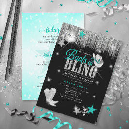 Invitación Boots 'n Bling Disco Bachelorette Wkend Verde azul