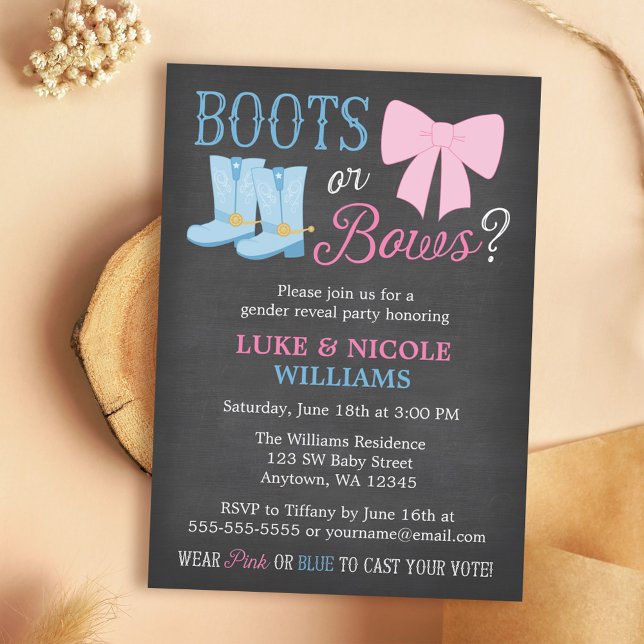 Invitación Boots o arcos género revelan Fiesta Baby Shower (Subido por el creador)