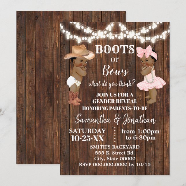 Invitación Boots o Bows País Un revelador de género de bebé (Anverso / Reverso)
