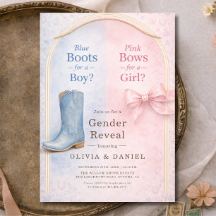 Invitación Boots o Lazos Revelación de Género Coquette