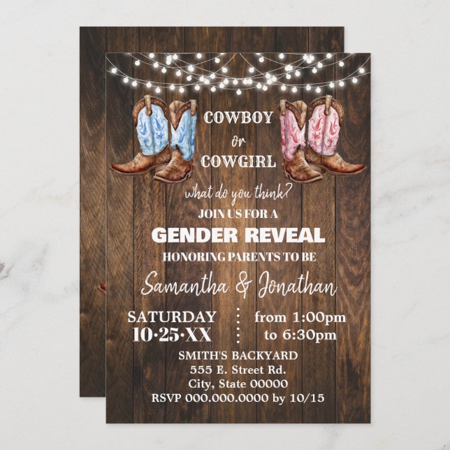 Invitación Boots occidentales de niño o Chica Género revelan  (Anverso / Reverso)