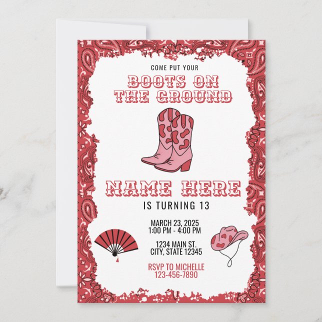 Invitación Boots On The Ground Birthday Invitation (Anverso)