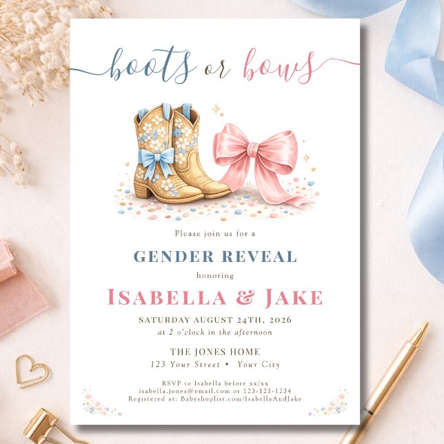 Invitación Boots or Bows Western He Or She Gender Reveal  (Subido por el creador)
