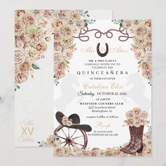 Invitación Boots Quinceanera (Anverso / Reverso)