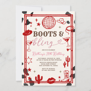 Invitación Boots rojos y Bling Skygirl cumpleaños occidental