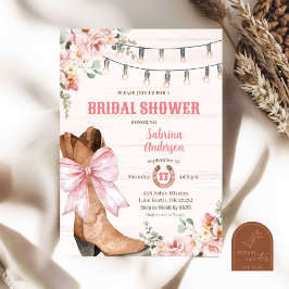 Invitación Boots rosados occidentales y ducha de novias de va