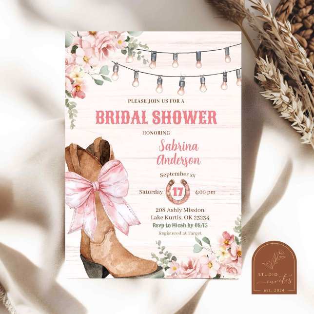 Invitación Boots rosados occidentales y ducha de novias de va (Subido por el creador)