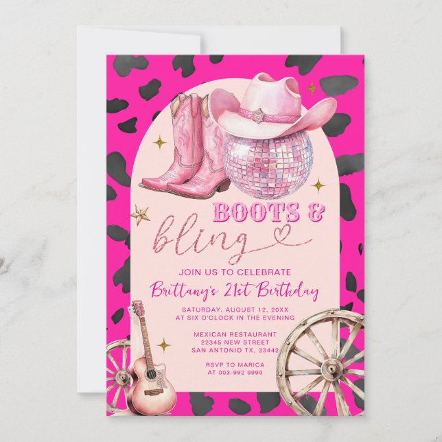 Invitación Boots rosados y brotes de bots de vacuno en hongos (Anverso)