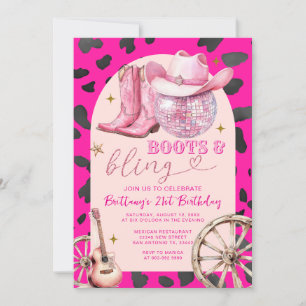 Invitación Boots rosados y brotes de bots de vacuno en hongos