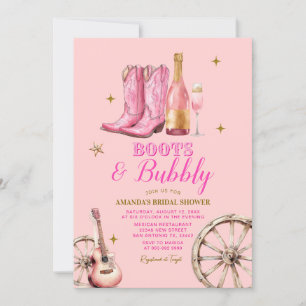 Invitación Boots rosados y dorados y ducha con burbujas de no