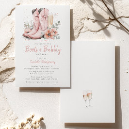 Invitación Boots rosados y ducha de novias de champán burbuje