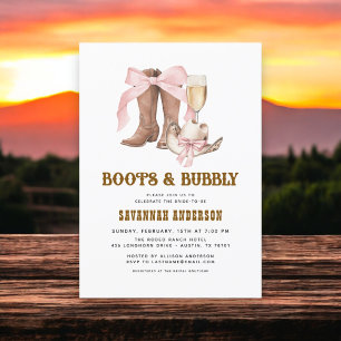 Invitación Boots rosados y ducha de novias occidental burbuje